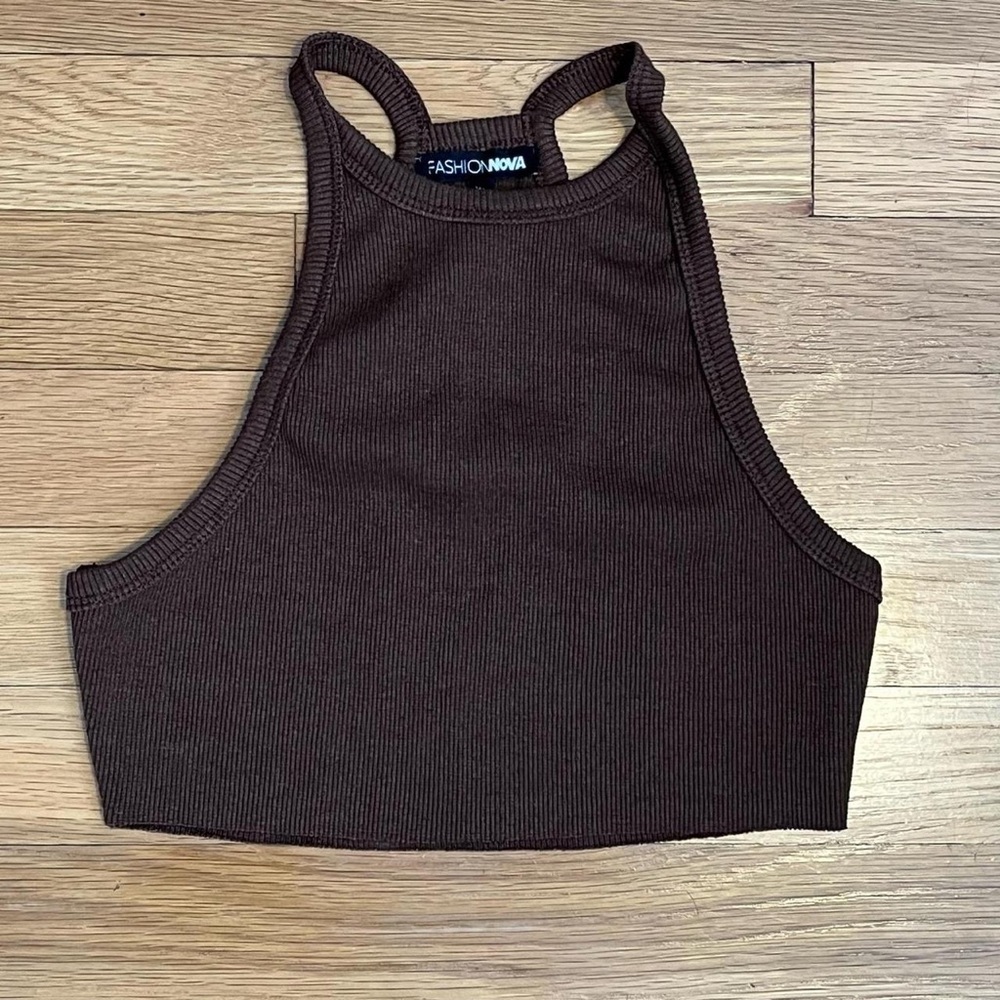 Fashion Nova Chocolate Ribbed Halter Top